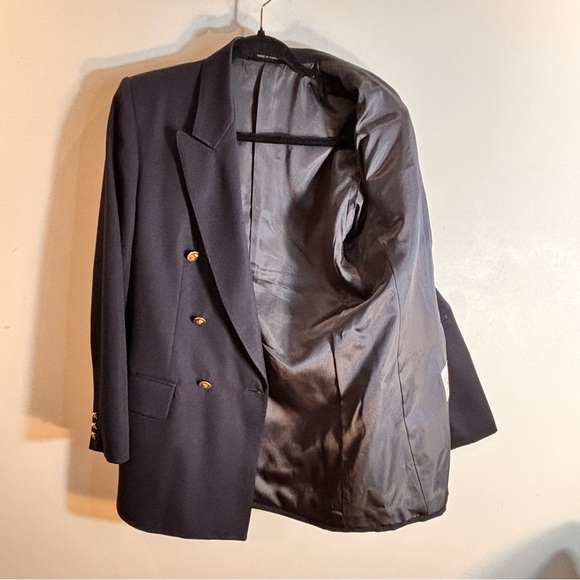 AQUASCUTUM Sz 6 Double-Breasted Blazer with Gold Buttons Shoulder Pads 100% Wool - Picture 10 of 14